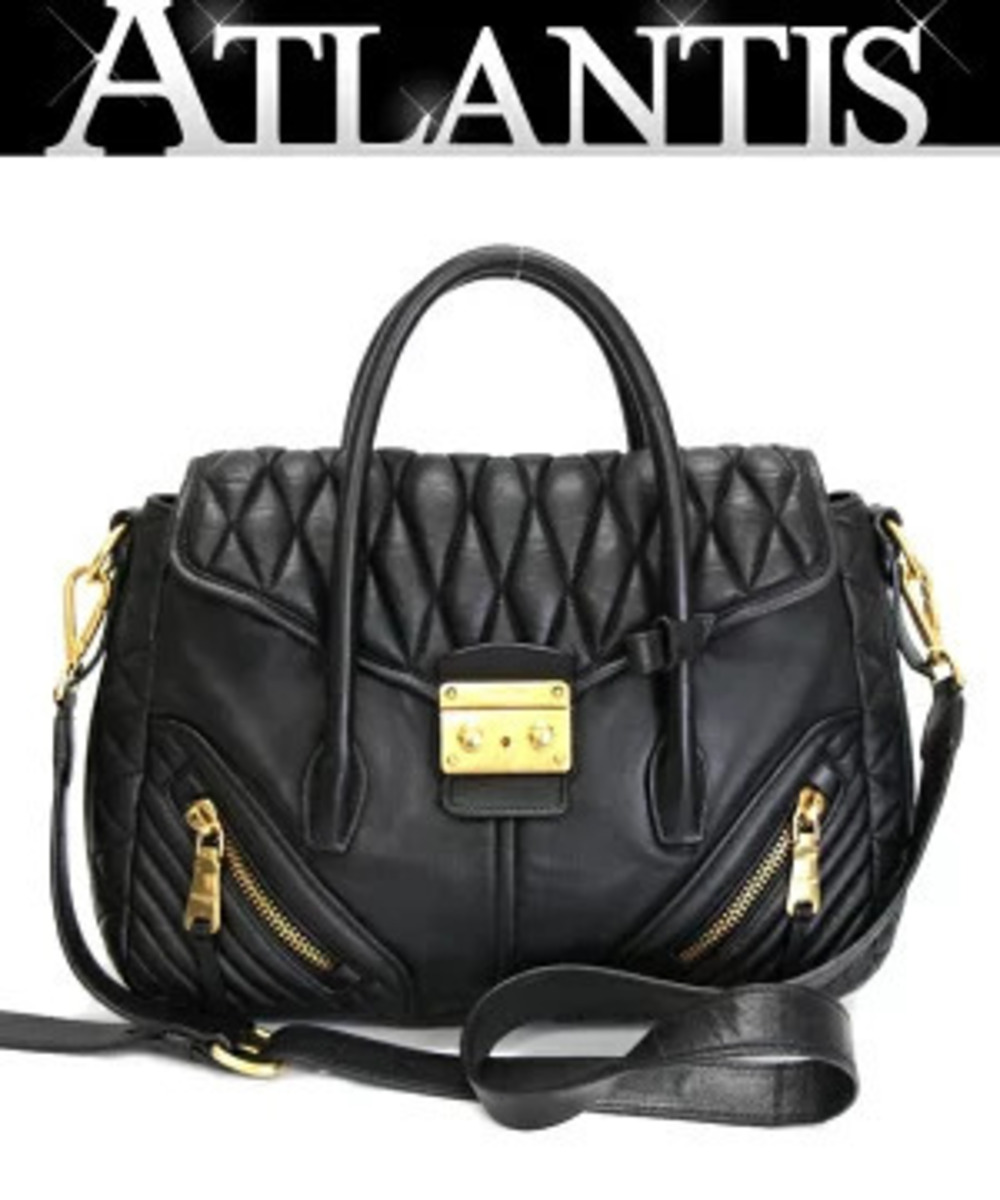 Miu Miu Matelasse Biker 2way Shoulder Bag Leather Black